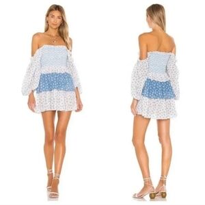 LoveShackFancy Shaw Puff Sleeve Smocked Dress in Vista Blue Floral